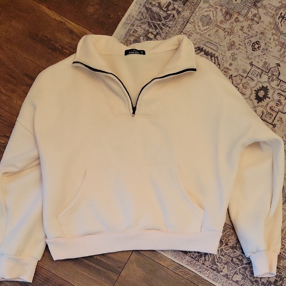 trendy queen Tops - Cream Quarter-Zip Pullover